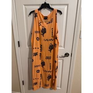 Exist Sports Fish Dress Vintage Cotton Beach Peach Navy Tank Midi Plus 2X